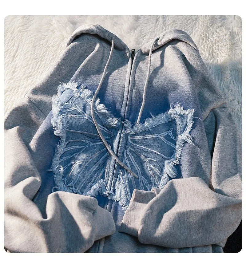 Butterfly distressed hoodie